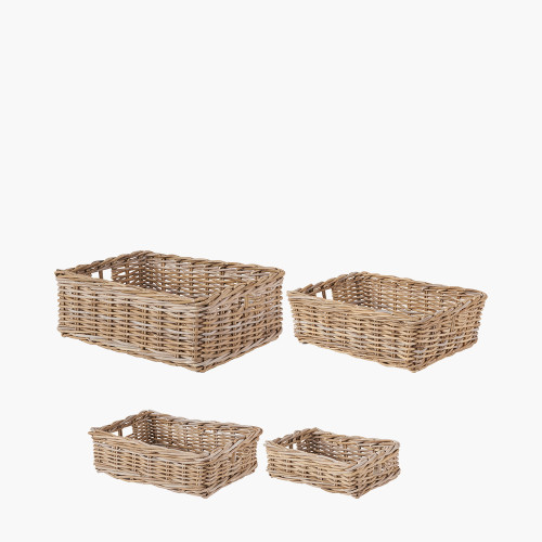 tobsÂ® S/4 Grey Kubu Rattan Rect Trays