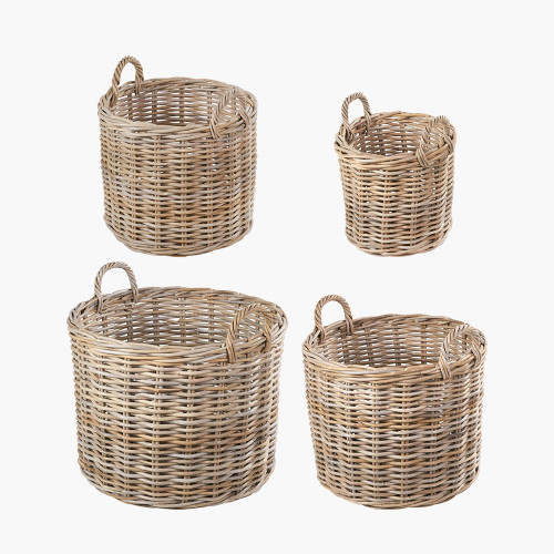 tobsÂ® S/4 GryKubu Rattan Round Log Baskets