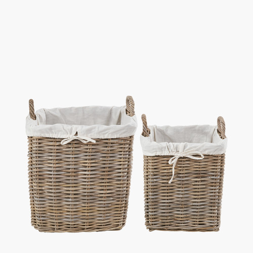 tobsÂ® S/2 Grey Kubu Lined Square Log Baskets