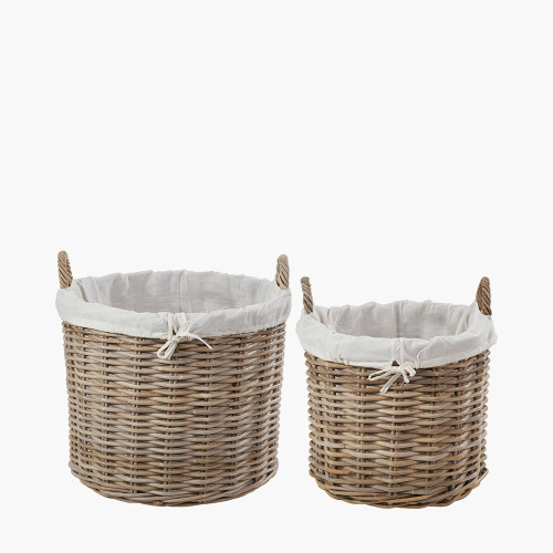 tobsÂ® S/2 Grey KubuLined Round Log Baskets