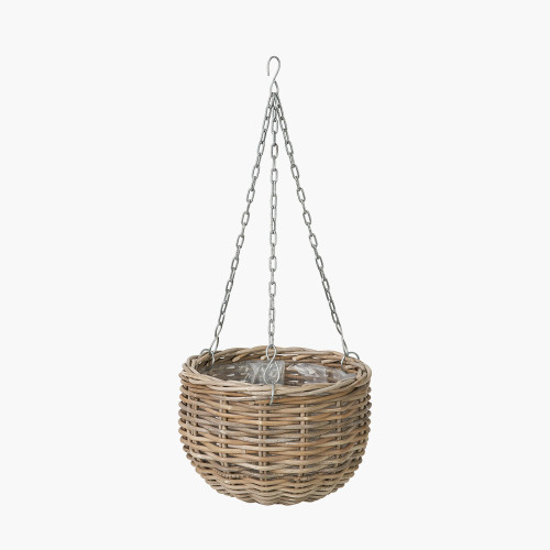 Grey Kubu Rattan Round Hanging Basket Large