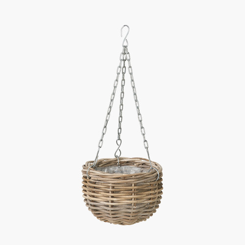 Grey Kubu Rattan Round Hanging Basket small