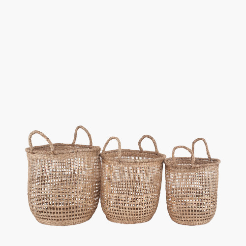 S/3 Open Weave Seagrass Round Handled Baskets