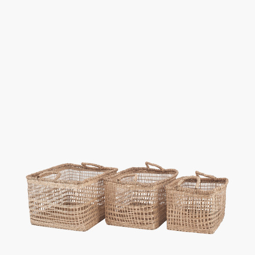 S/3 Open Weave Seagrass Oblong Handled Baskets