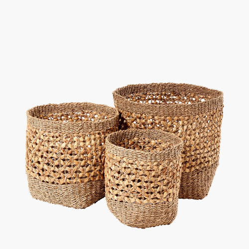 Natural Seagrass and Water Hyacinth S/3 Baskets