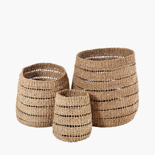 Woven Natural Seagrass S/3 Round Baskets