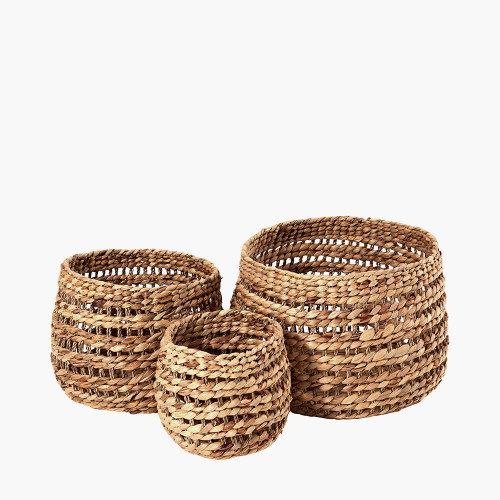 Water Hyacinth S/3 Round Stripe Detail Baskets