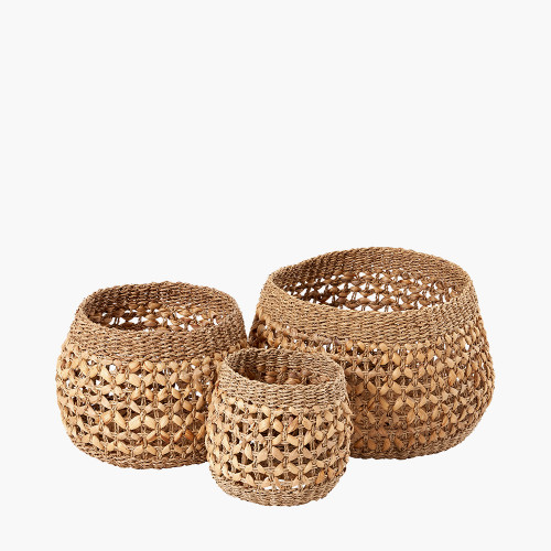 S/3 Natural Seagrass and Water Hyacinth Baskets