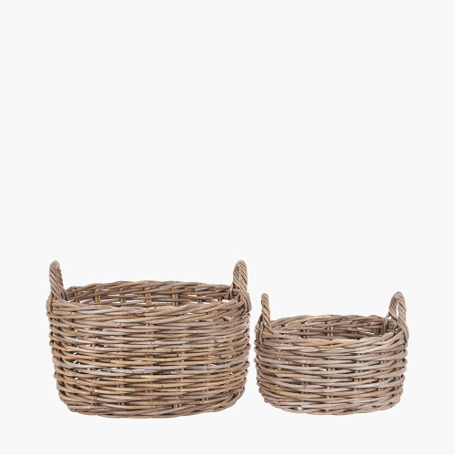 S/2 Grey Kubu Oval Baskets