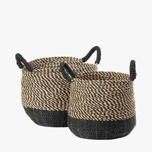 S/2 Woven Natural and Black Seagrass Rou