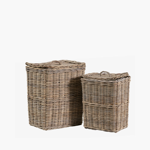 S/2 Grey Kubu Lidded Rectangular Laundry
