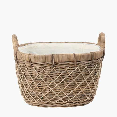 Brown Rattan Oval Laundry Basket with Ha
