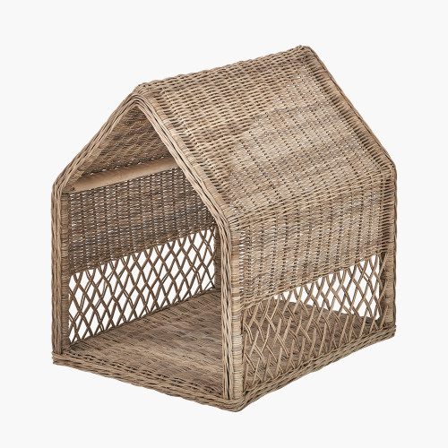 Grey Rattan House Dog Basket