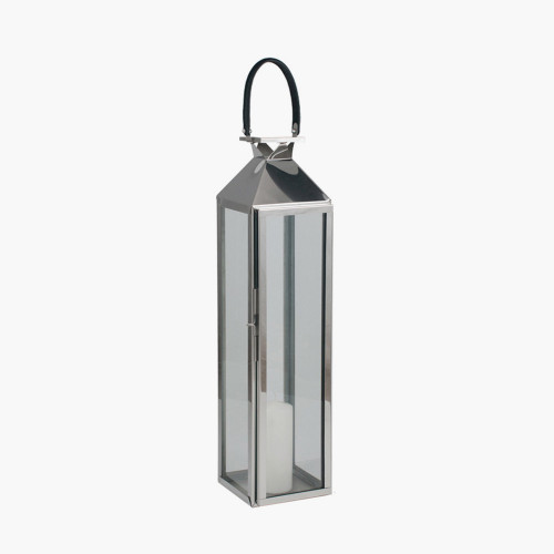 Shiny Nickel Stainless Steel &Glass Medium Lantern