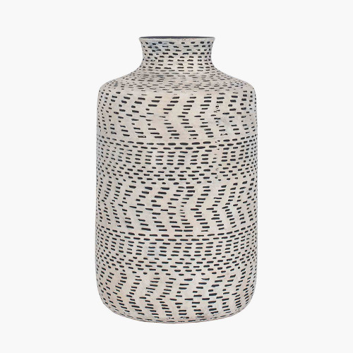 Textured Natural and Black Stoneware Vase