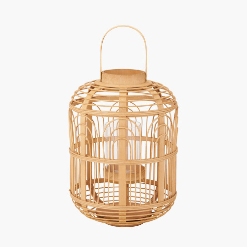 Natural Bamboo and Glass Large Lantern