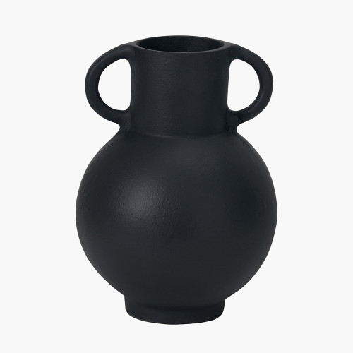 Matt Black Metal Vase with Handles