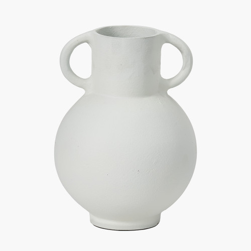 Matt White Metal Vase with Handles