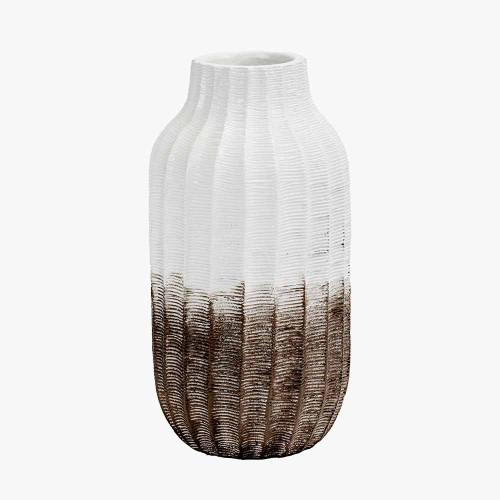 Amalia Natural and White Stoneware Textured Vase