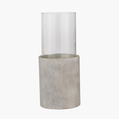 Stone Grey Metal & Glass Hurricane
