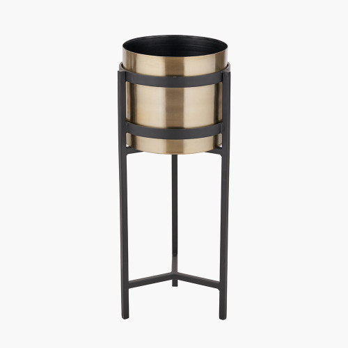 Brass & Matt Blk Metal Floor Planter LRG