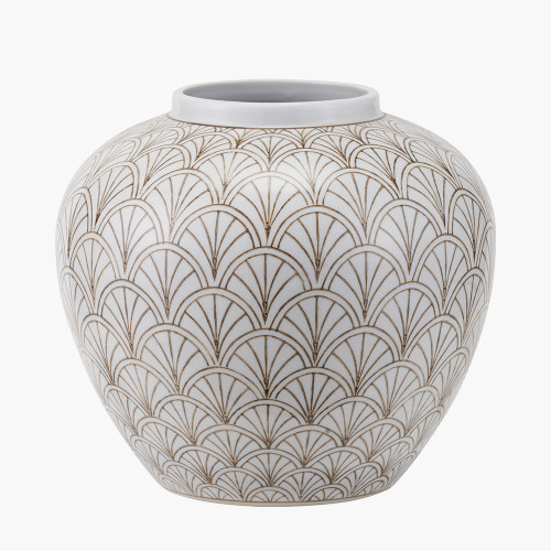 Barbier White Art Deco Fan Ceramic Vase