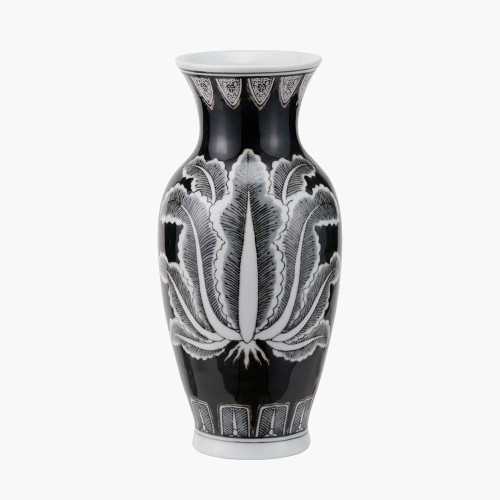 Asteria Black & White Feather Ceramic Vase