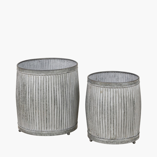 S/2 Galvanised Zinc Barrel Planters