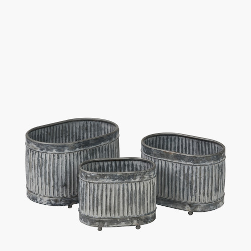 S/3 Galvanised Zinc Round Planters