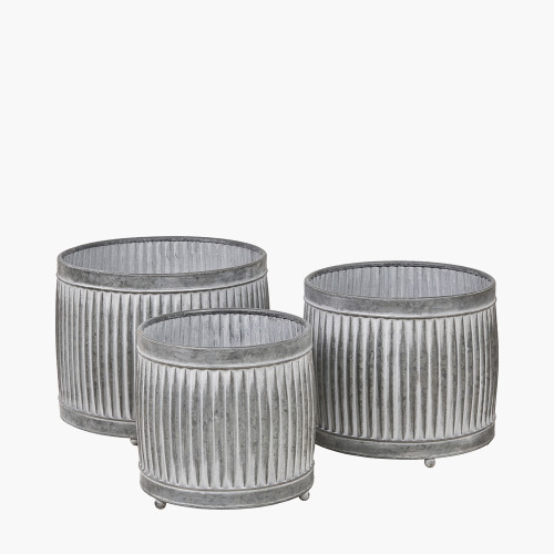 S/3 Galvanised Zinc Round Planters