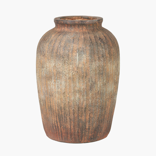 Rustic Brown Fibrestone Ribbed Vase Tall