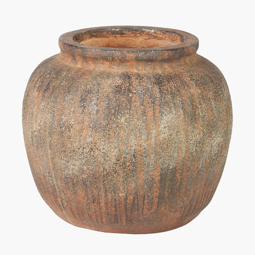 Rustic Brown Fibrestone Ribbed Vase