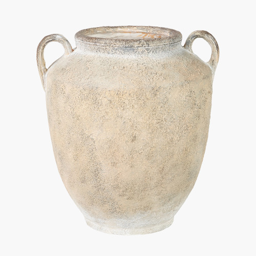 White Textured Fibrestone Vase with Handles