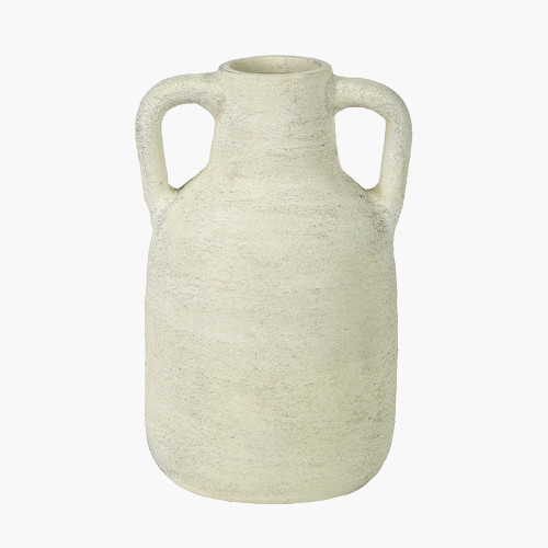 White Terracotta Vase with Handles Medium