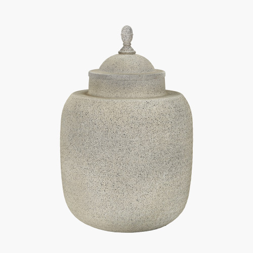 Raj Stone Grey Hammered Metal Urn Vase with Lid