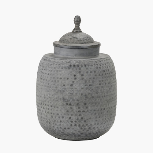 Raj Charcoal Grey Hammered Metal Urn Vase with Lid