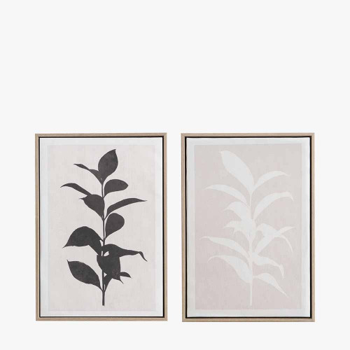 S/2 Natural and Black Leaf Print Canvase