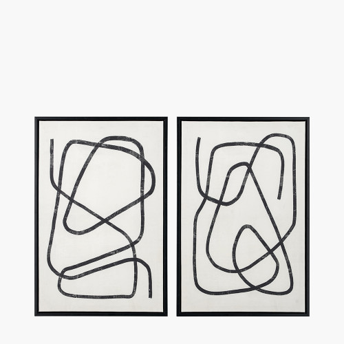 S/2 Black Squiggle Print Canvases with B