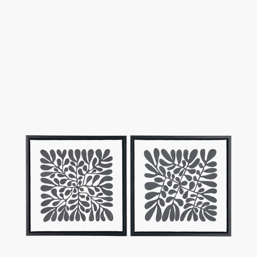 S/2 Black Leaf Print Square Canvases wit