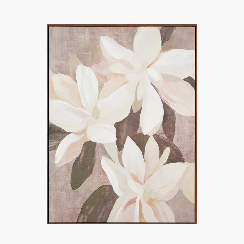 White & Natural Floral Canvas Oak Effect Frame