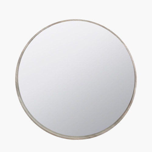 Grey Oak Wood Round Mirror