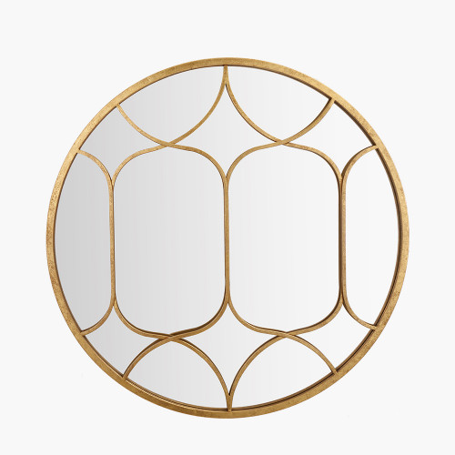 Gold Metal Overlay Decorative Round Wall Mirror