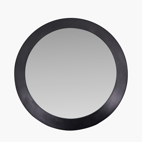 Graphite Angled Frame Round Mirror Large