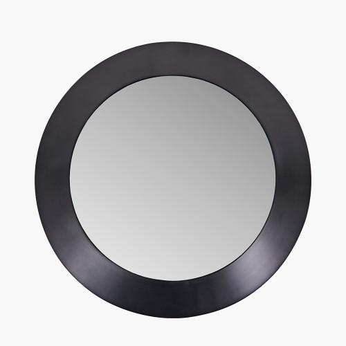 Graphite Angled Frame Round Mirror Small