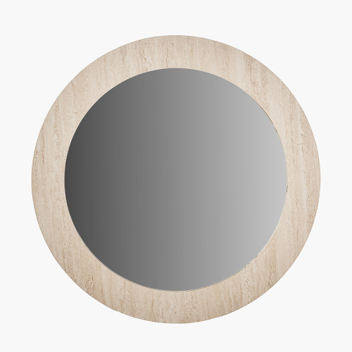 Travertine Effect Veneer Round Wall Mirror
