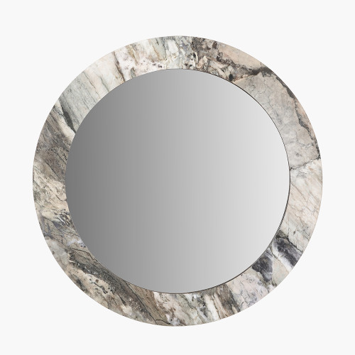 Jade Marble Effect Veneer Round Wall Mirror