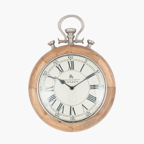 Nickel & Wood Stopwatch Wall Clock
