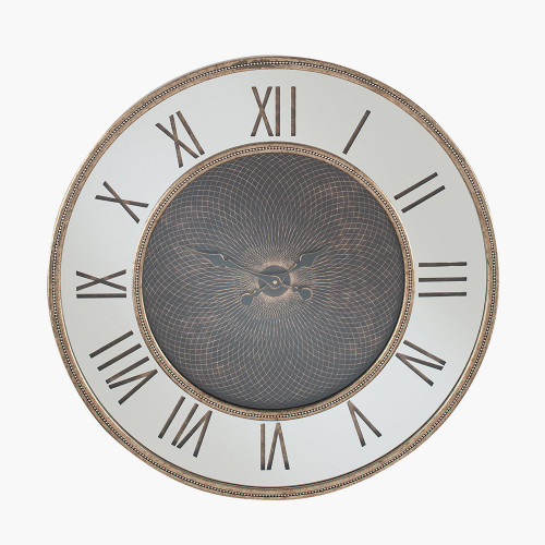 Gold Wood Frame and Mirror Geo Print Wall Clock