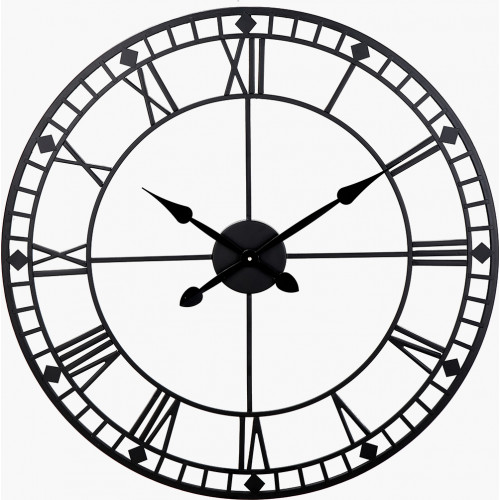 Black Metal Round Skeleton Wall Clock