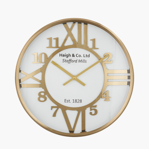 Gold and White Metal Round Wall Clock